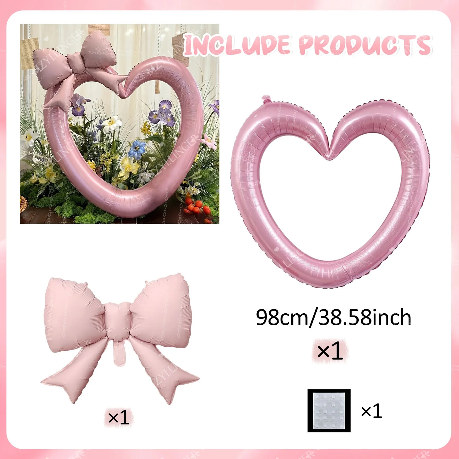 Rosa Hohle Herzförmige Aluminiumfolienballons und Schleifenballons, Geeignet für Geburtstagsfeiern, Valentinstag, Babyparty-Dekorationen – Detail 2
