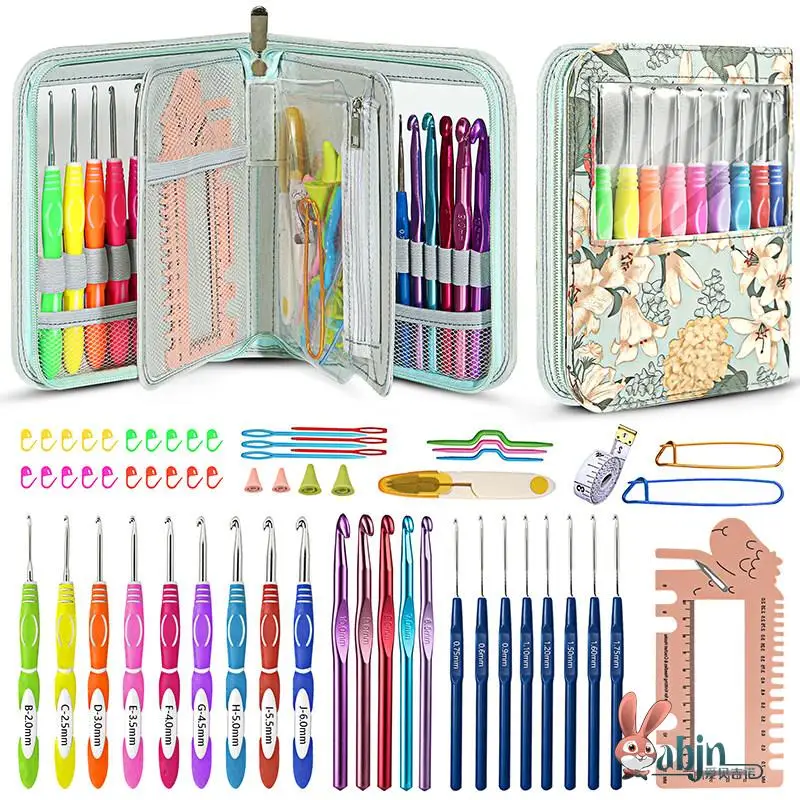 

Soft Silicone Handle Aluminum Lace Crochet Needle Knitting Yarn DIY Tool Set with Storage for Home Textile Sewing