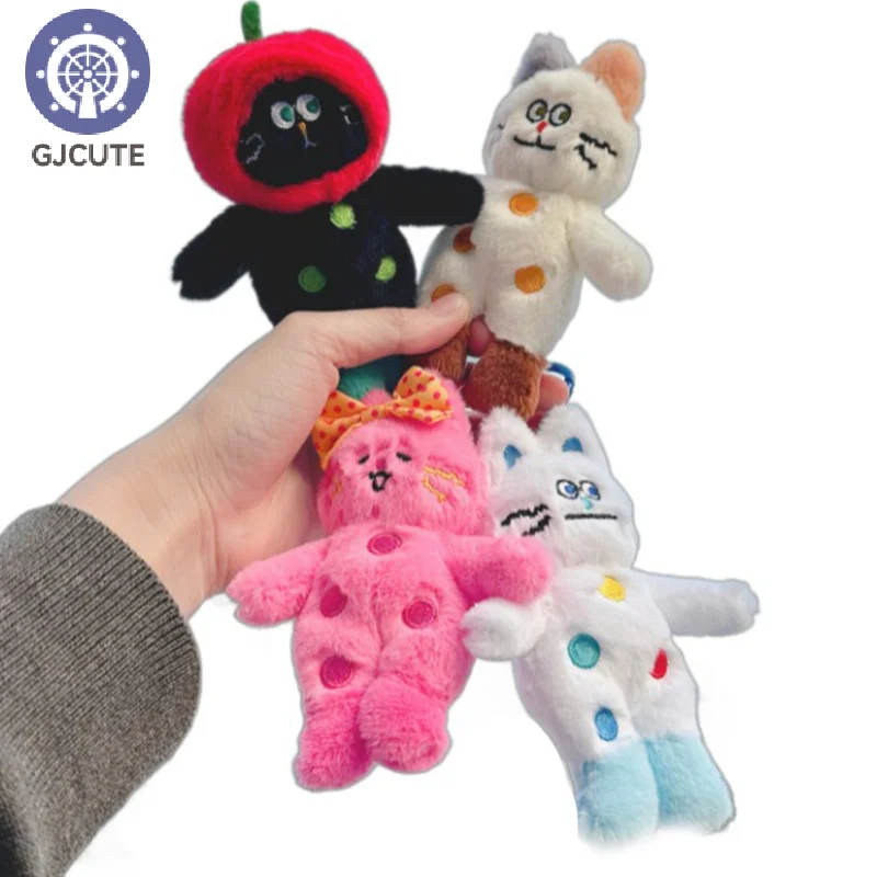 Pink Polka Dots Cat Plush Toy Cartoon Speechless Cat Pendant Soft Stuffed Doll Keychain Car Key Ring Backpack Bag Decor