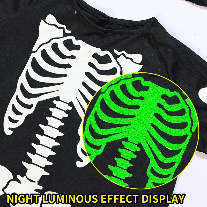 Terrifying Halloween Horror Hooded Costume Terrifying Reaper Costume Printed Skeleton Long Sleeved Jumpsuit Carnival Party view 4