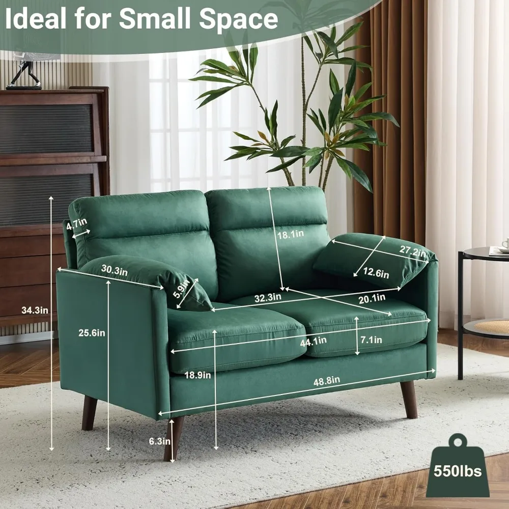 أريكة صغيرة بمقعدين، مقعد محبب صغير 48.8 مع تنجيد قيلولة من جلد الغزال لغرفة المعيشة، مقعد مريح للجلوس مقعد الحب لـ S
