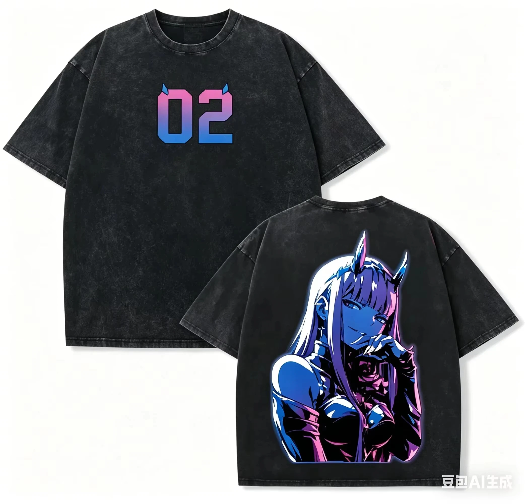 

2026 Darling in the Franxx Zero Two 02 Anime Washed T-shirt Men Women Vintage Oversized Streetwear Harajuku Casual Cotton Tee