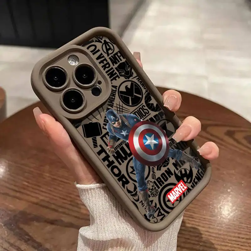 Custodia morbida per telefono liquido per iPhone 11 12 13 14 15 Pro Max Plus XS X XR Max 7 8 Marvel Iron Man Captain America Cover posteriore