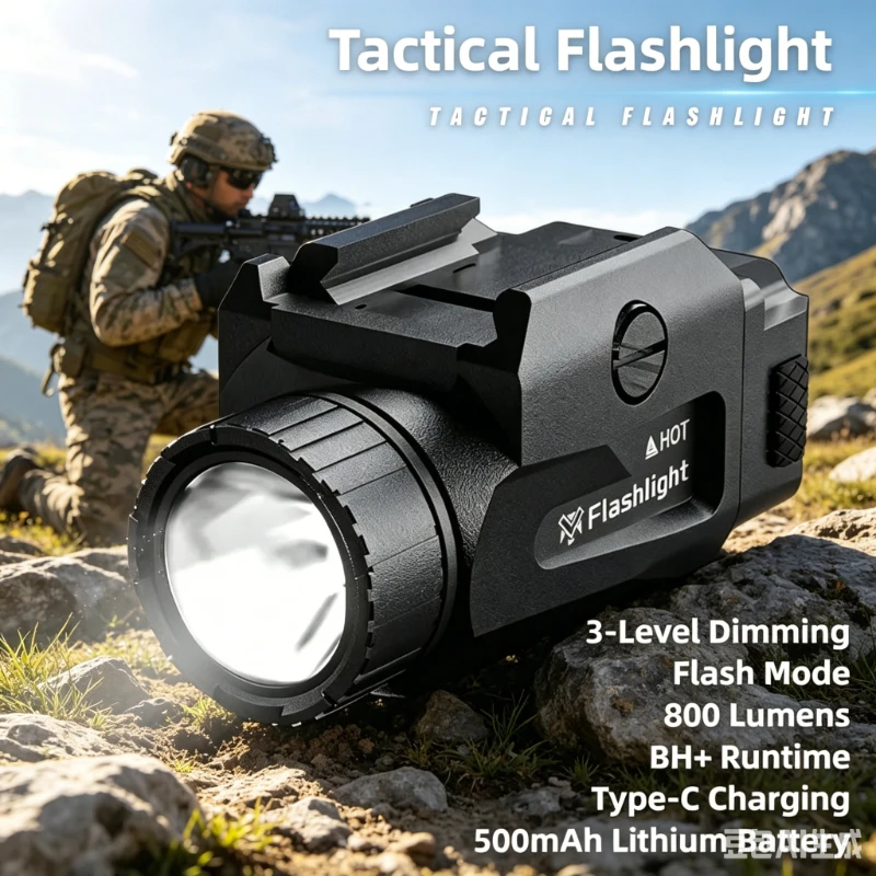 

TINSOL 800LM Clear View Field Lamp 4 Choice USB Top-up Swift Split Pistol Outdoor Walk Picatinny Tough Holder
