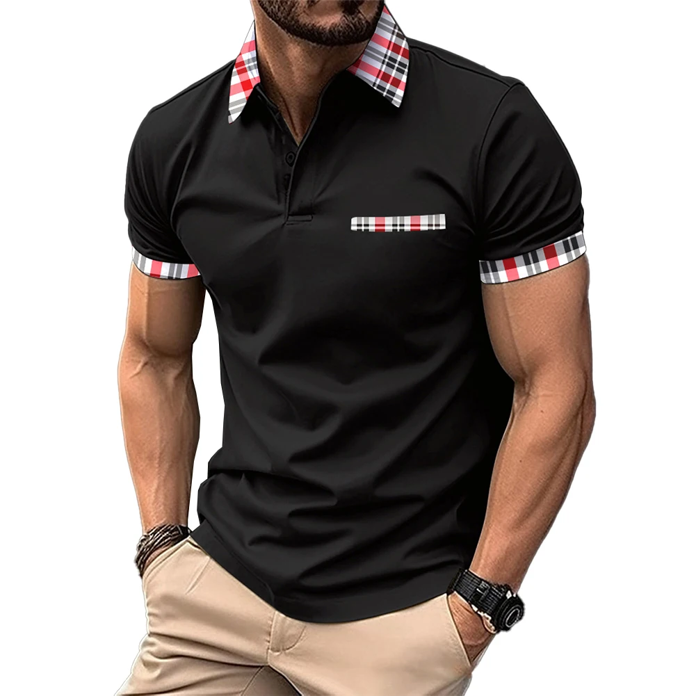 Mens Tops Shirt Short Sleeve Stripe T Shirt Tee 1 Pc Blouse Button Collar For Summer Polyester Regular Fashion