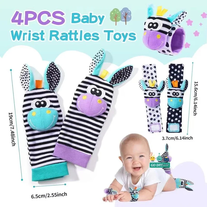 0-12 Months Baby Rattles Toys Animal Socks Wrist Strap +Rattle Baby Foot Socks Bug Wrist Strap Toddler Socks Pacifier Toys