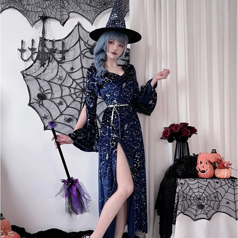 loween Costume adulto Strega Gioco di ruolo Ragazza magica Gonna lunga Notte stellata Design Personalizzabile Cinese tradizionale St...