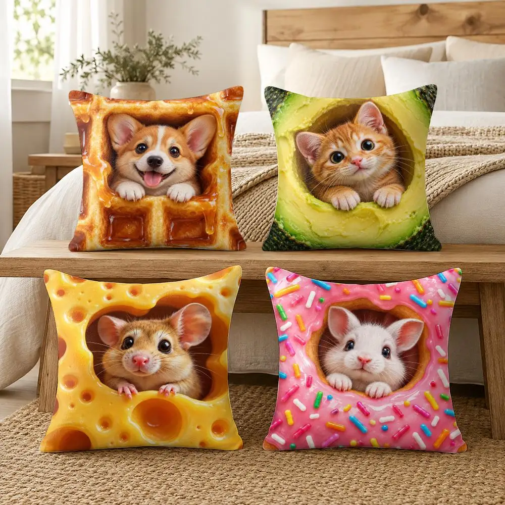 Cute Mouse-in-Cheese Cushion Cover Soft Short Plush Pillow Cases Hidden Zipper Cutecore Sofa Bedroom Home Decor Gift
