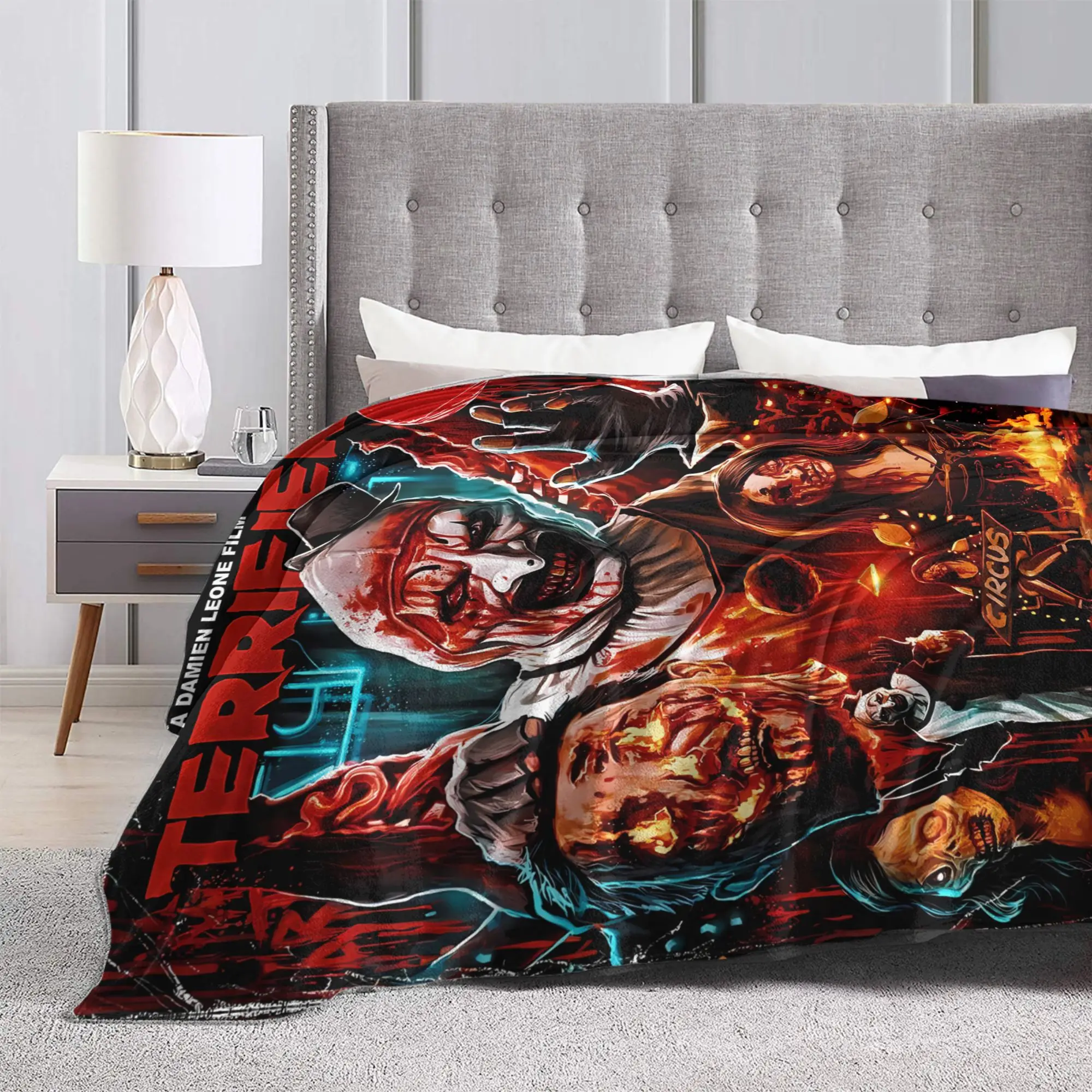 Terrifier Movie Blanket  Super Warm Graphic Plush Throw Blanket For Child Outdoor Flannel Bedspread Bed Cover