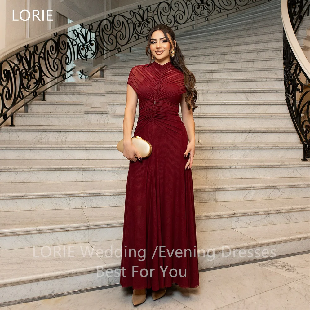 

LORIE Chic Burgundy Chiffon Evening Dresses Strapless Sleesveless Pleats Party Dress A-Line Formal Occasion Prom Gowns Customize