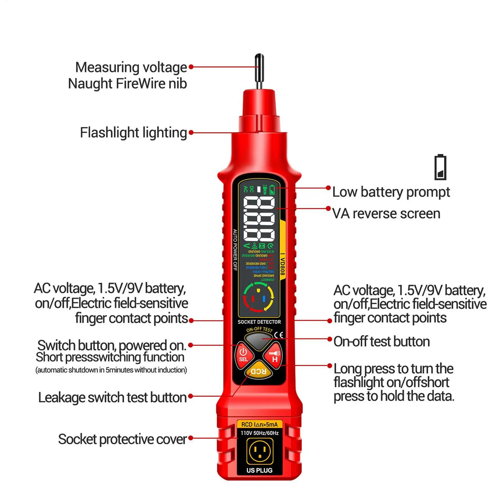 Stroomonderbreker Finder Outlet Checker Smart met LED-display en licht 2-300V Rv-circuitanalysator voor thuisstroom Rv