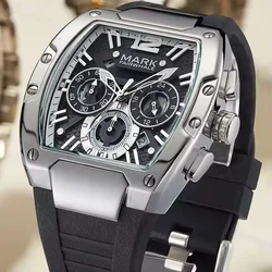 Mark Fairwhale Fashion Watch For Mens Casual Rubber Strap Tonneau Quartz Watch Sports Chronograph Wristwatch Boy Free Shipping