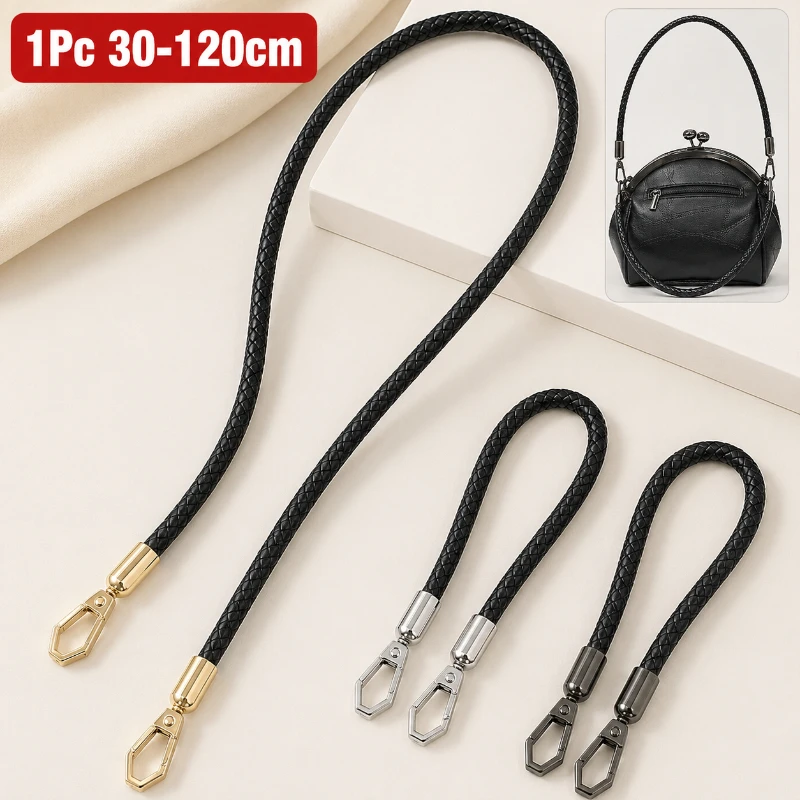 

1Pc 30-120cm Braided PU Leather Bag Strap with Metal Swivel Snap Hooks for Handbag Purse Handle DIY Replacement Craft Supplies