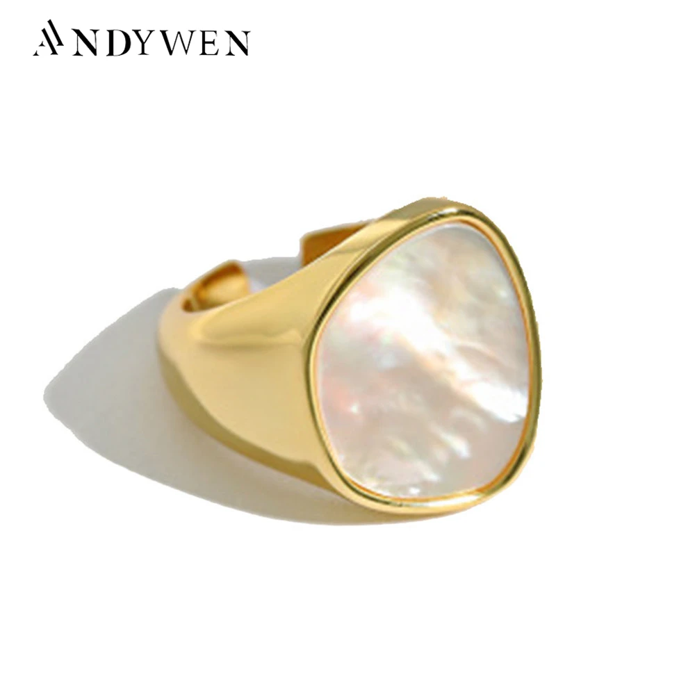 

ANDYWEN 2020 925 Sterling Silver Gold Chain Adjustable Ring Women Fashion Luxury Jewelry Fashion Fine Jewels Resizable Rings