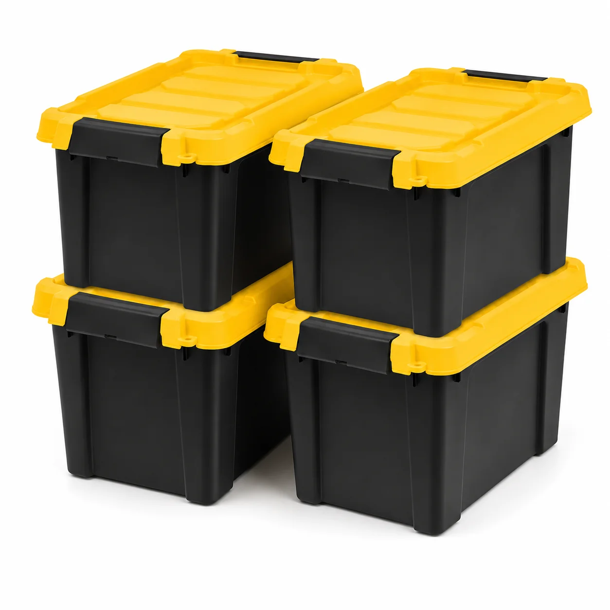 5 Gallon Black Plastic Latching Storage Bin with Lid 4‑Pack Stackable Heavy‑Duty Storage Tote Containers Organizer for Garage Basement Household Supplies