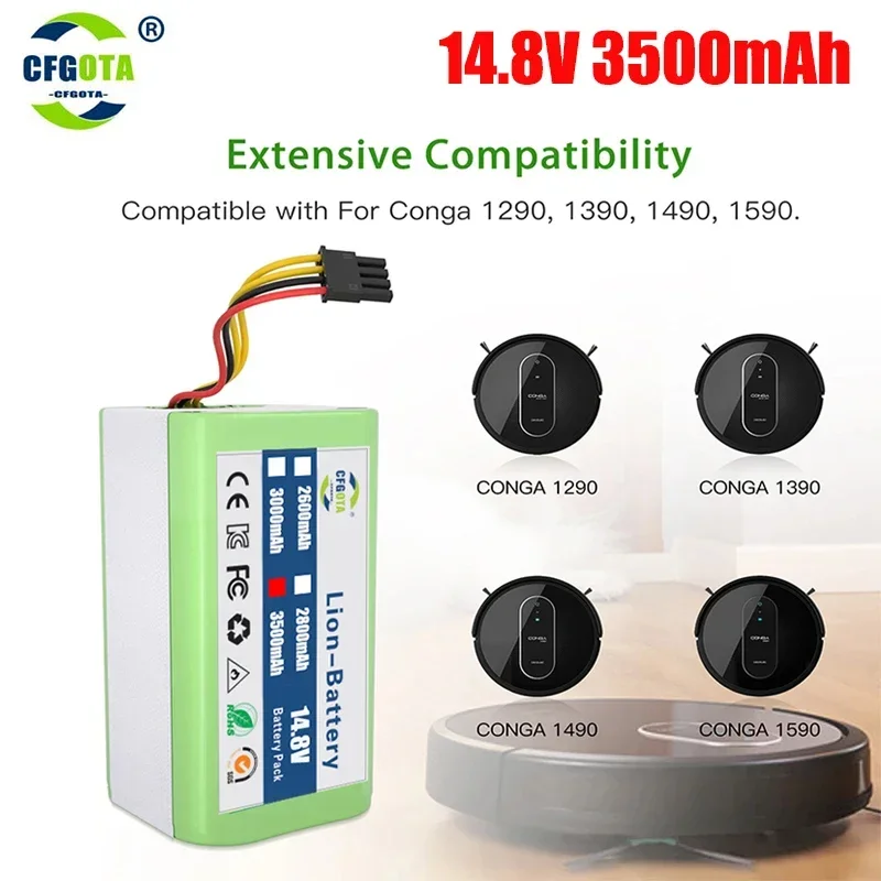 

100% New 14.8V 3500mAh Lithium-ion Battery For Cecotec Conga 1290 1390 1490 1590 Robot Vacuum Cleaner Battery Gutrend Echo 520