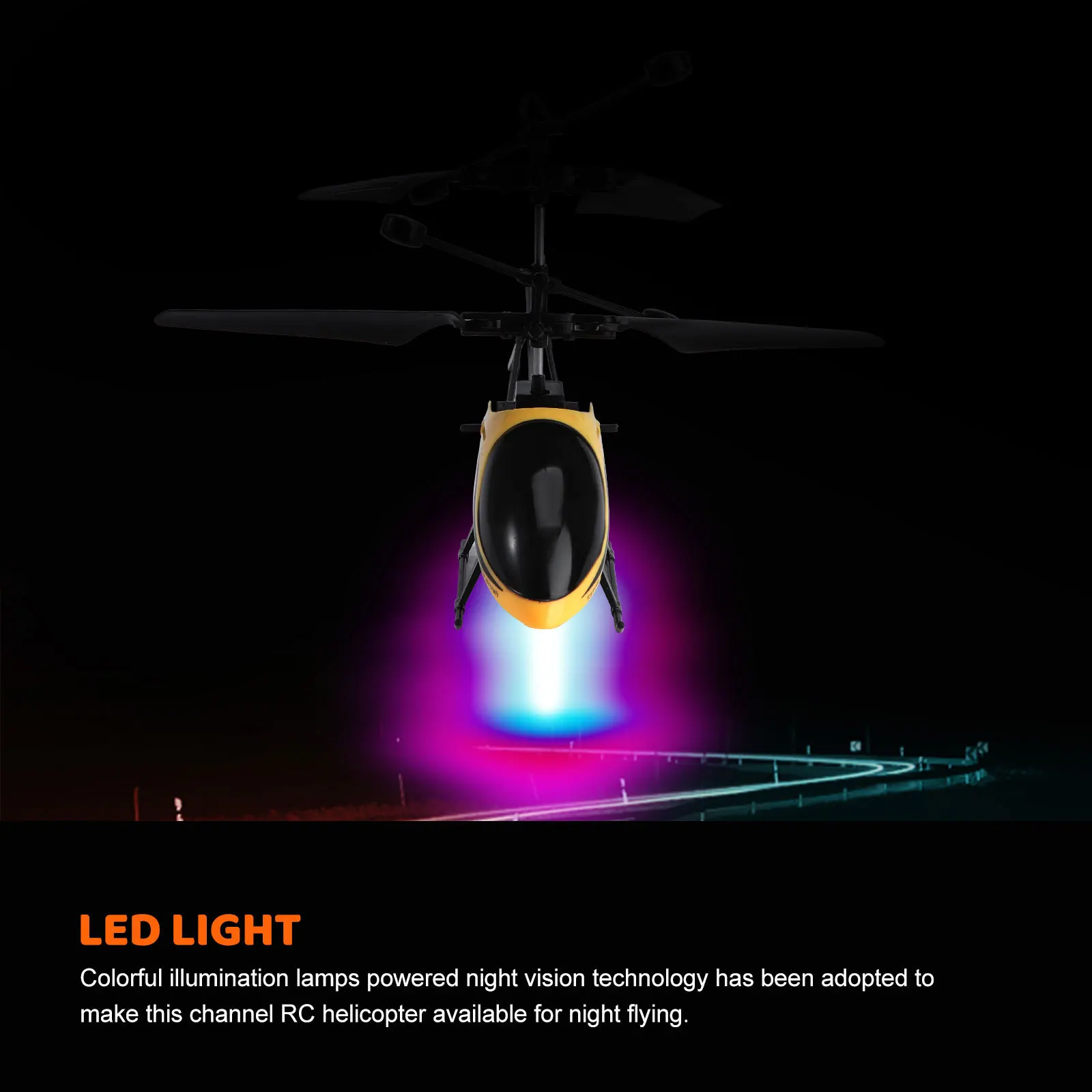 미니 RC 헬리콥터 2채널 노란색 야간 비행 LED 조명 상하좌우 전후진 동축 항공기