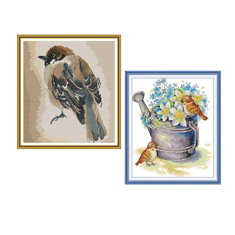 Cross Stitch Kit DMC Threads 11/16/14CT Fabric Printing Unprinted Needlework Set Home Decor Gift Joy Sunday Sparrows Sets