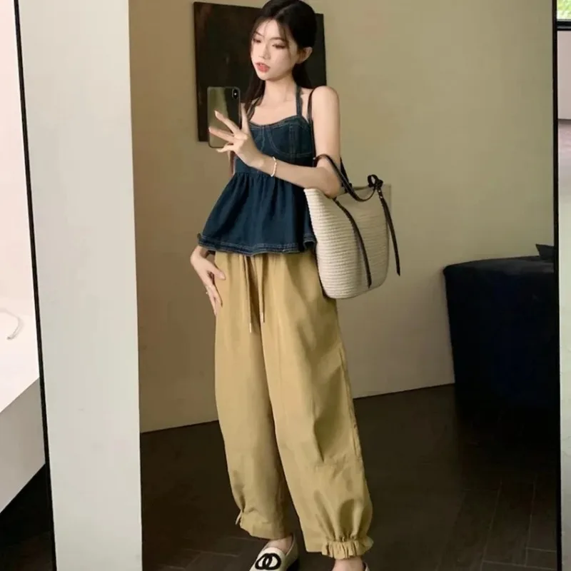

Women's Casual Drawstring Baggy Pants Elastic Cuff Harem Pants Summer Streetwear