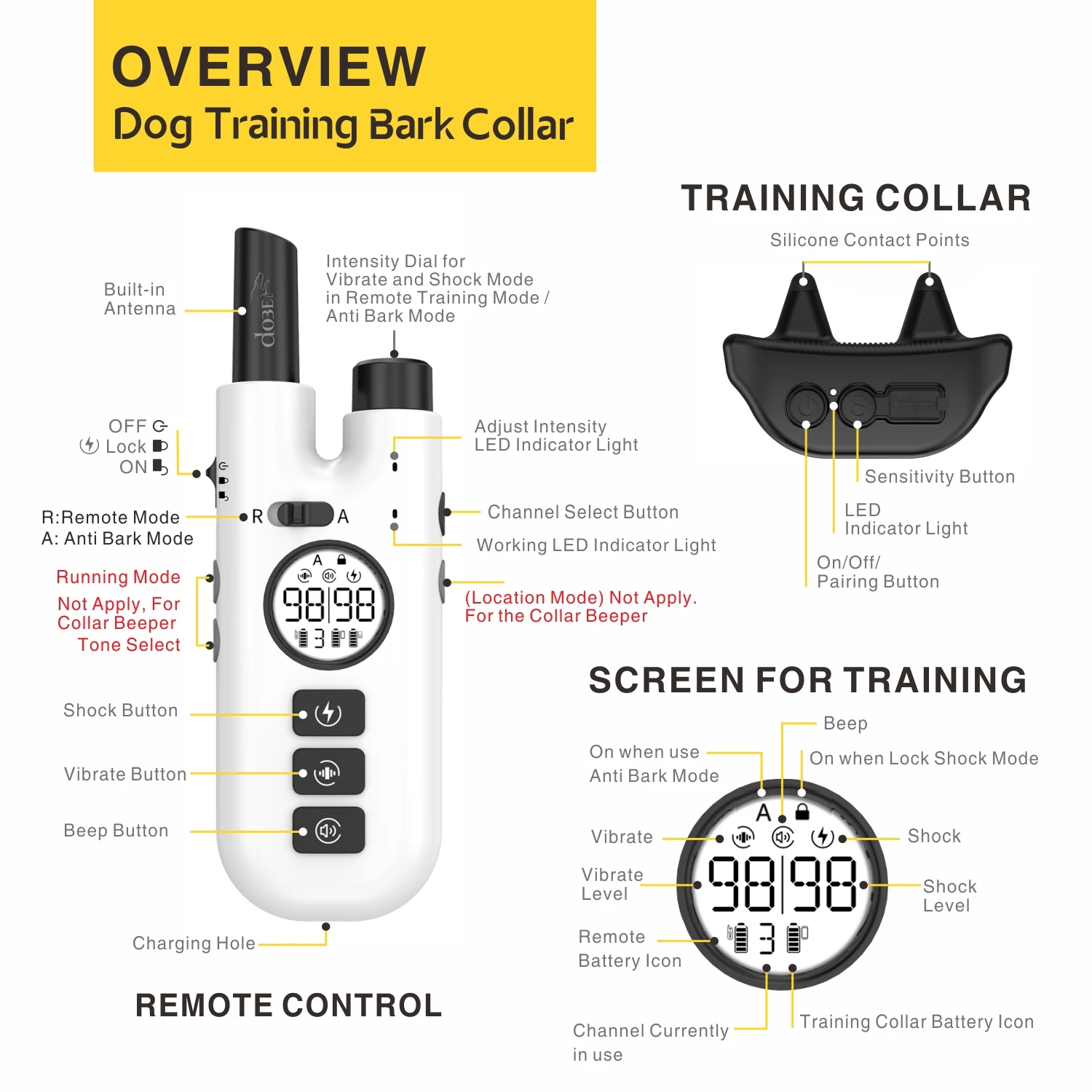 Dog Training Bark Collar 2 in 1 No Bark Control Collar 800M Rechargeable Dog Electric Collar Remote Waterproof Dog Pet Product