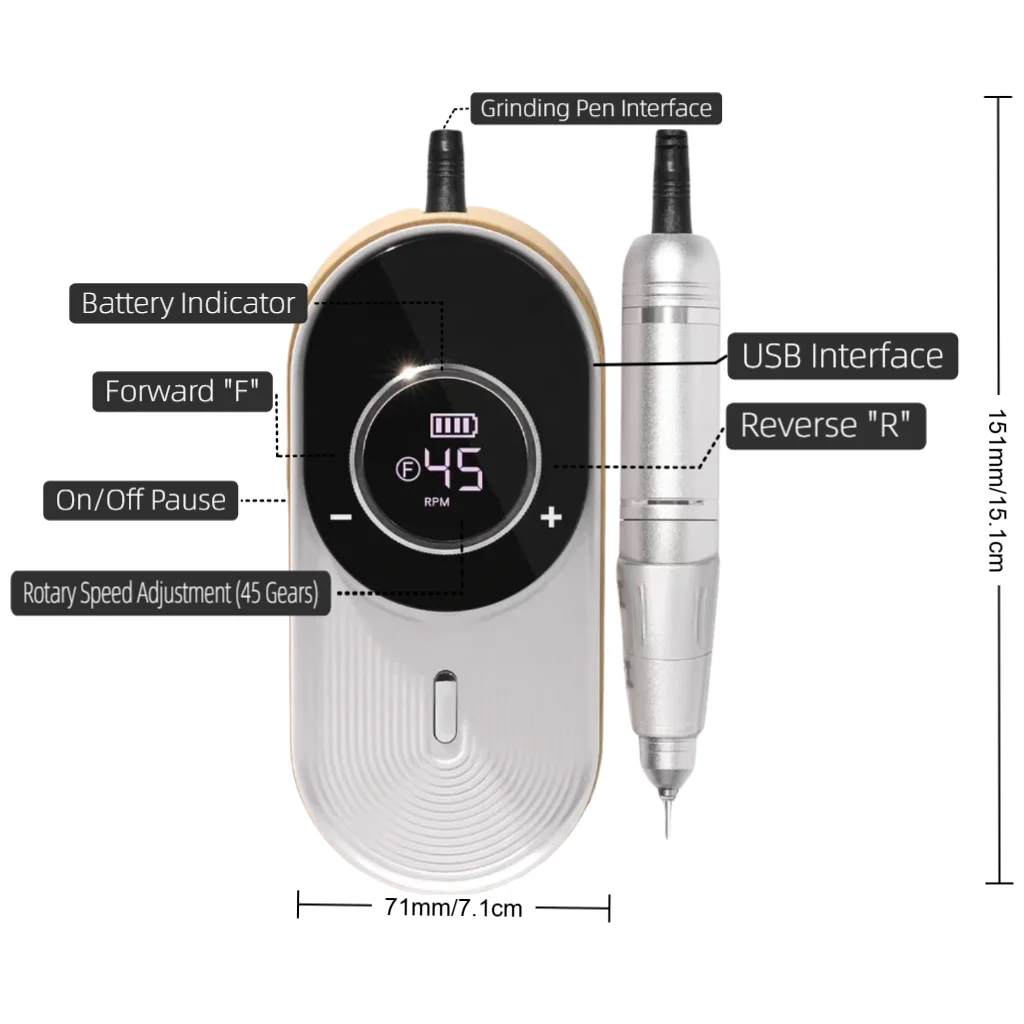 45000rpm profissional elétrica máquina de broca do prego brocas recarregável baixo ruído lixadeira arquivo para manicure salão ferramenta
