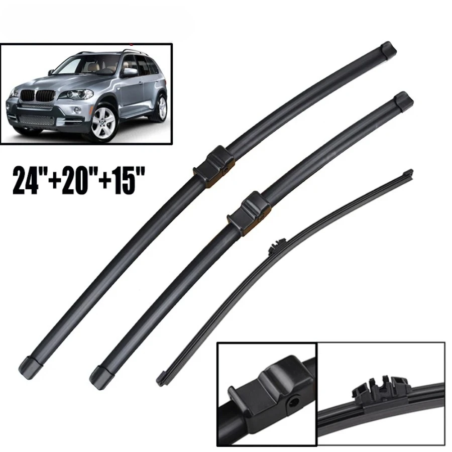 Car Wiper 3pcs Front & Rear Wiper Blades Set For BMW X5 E70 2006 - 2011 Windshield Windscreen Window Brushes Parts 24