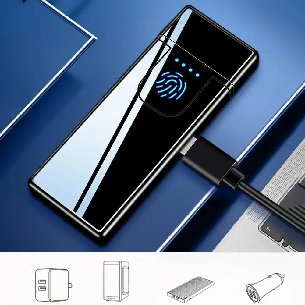 Plastic Touch-Sensitive Electric Lighter Usb Rechargeable Double-Sided Ignition Windproof Ultra-Thin Men\'S Smoking Tool Gift 거룻배