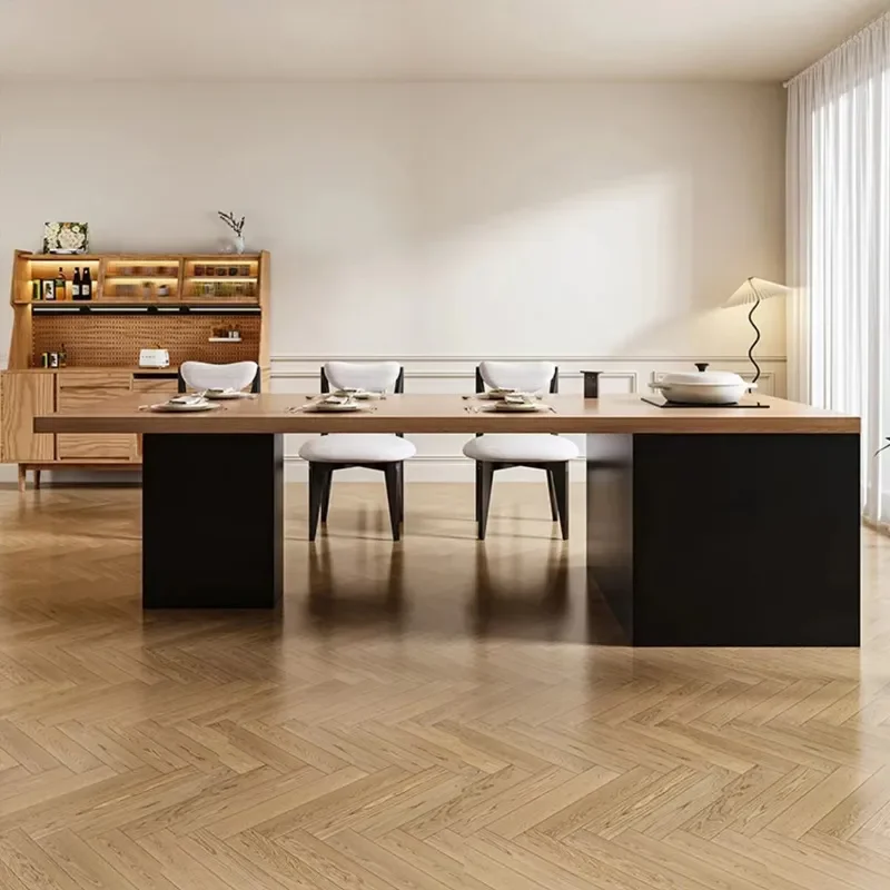 Flush Full Rock Slab Island Tea Table Dining Table Integrated Design Log Cream Style High End Separate Movement