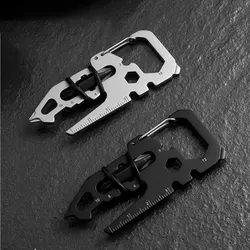 Stainless Steel Outdoor Tools Carabiner Clip Bottle Opener Keychain Ring Multifunction Card Tool Camping Climbing Accessories