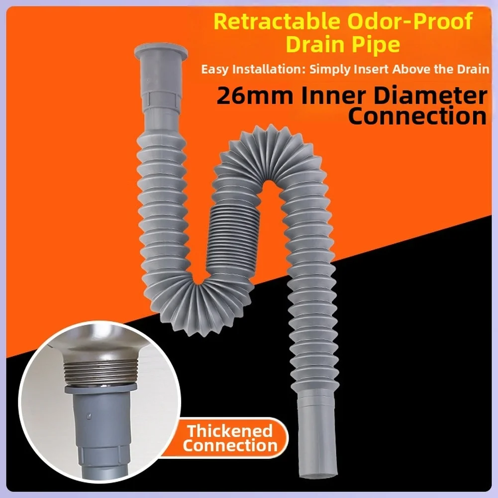 

Flexible Plastic Drain Pipe 80-90cm Adjustable Sink Hose With Smell Prevention Feature Kitchen Bathroom Basin Water Pipe