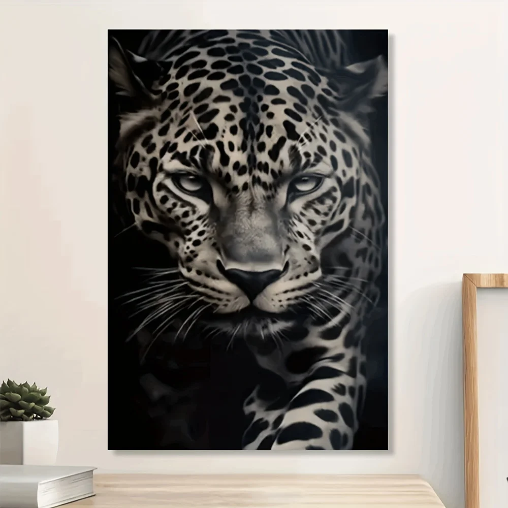 Stunning Leopard Head Canvas Art Print - Unframed Wall Decor for Bedroom, Living Room, Office, or Cafe - Black & White Animal