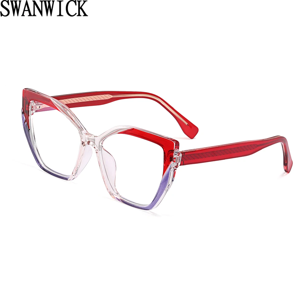 Swanwick polygon colorful tr90 glasses blue light female cat eye glasses frame women spring hinge acetate leopard black gift