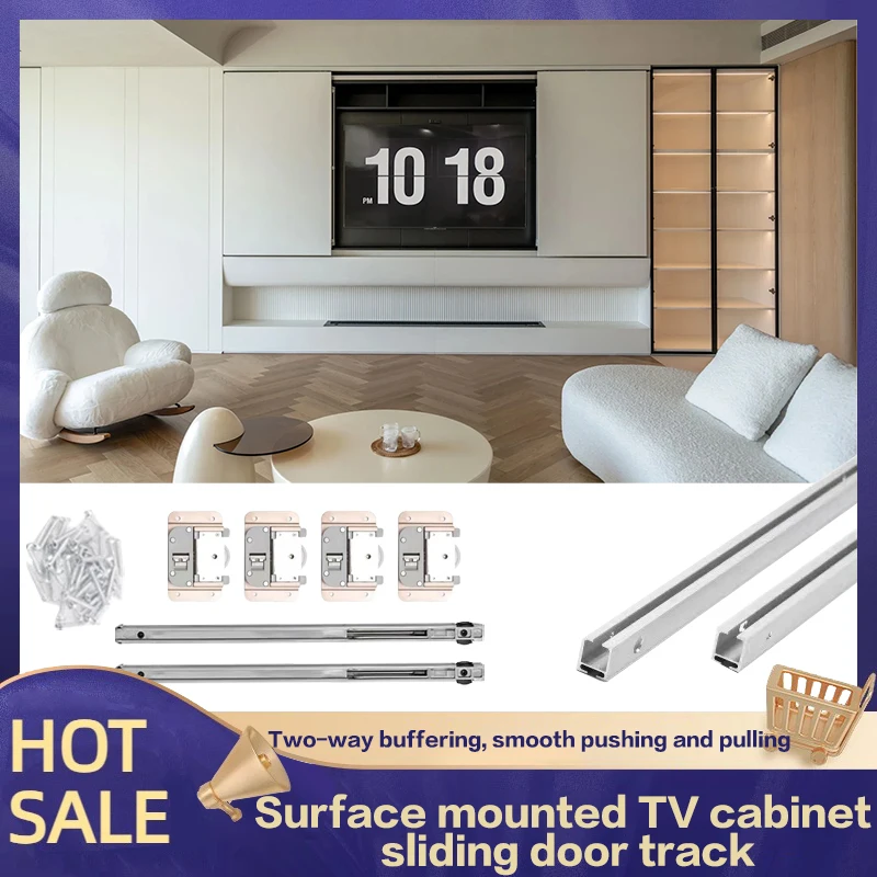 

TV Cabinet Slot-free External Sliding Door Track Bookcase Damping Buffer Sliding Door Silent Slide Rail Hardware Accessories