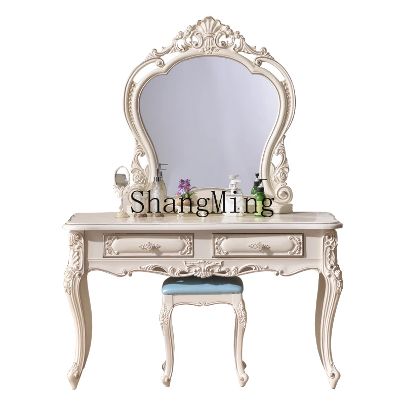 

ZYY household solid wood dresser luxury bedroom solid wood carving flower makeup white table