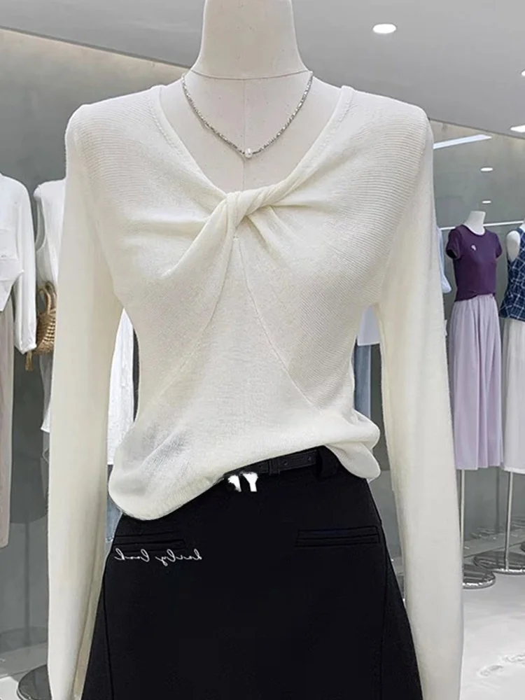 

Slim Fit Long Sve Knitwear Women's Base Layer Twist Design Faionable Sli Agel Korean Sle Color Commute Sle