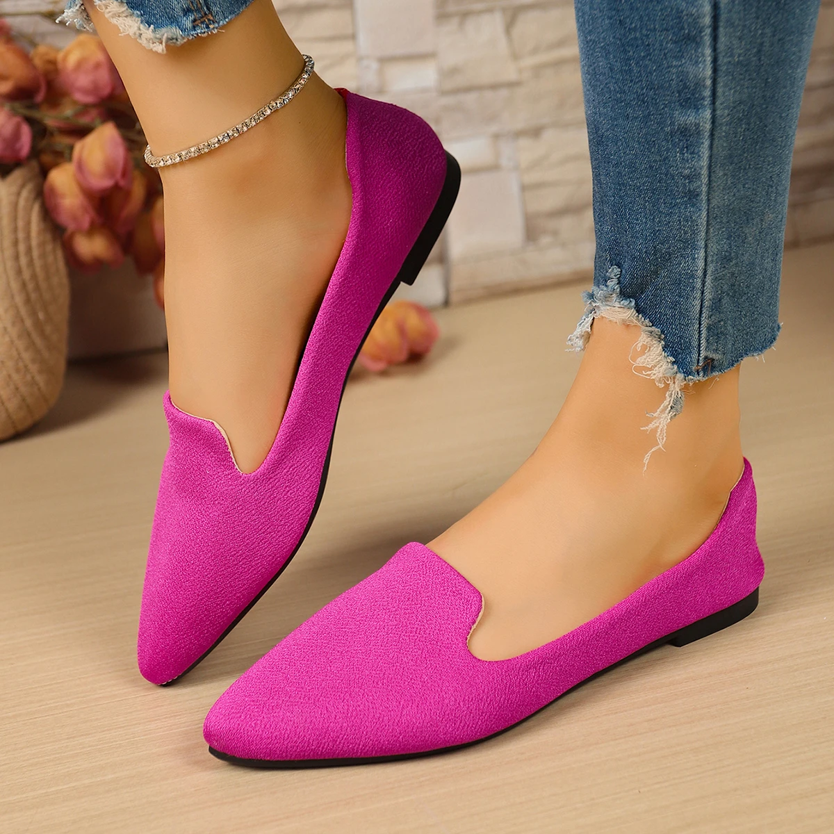 Damen-Flats mit spitzer Zehenpartie, einfarbige Flats für Damen, Frühling/Herbst, lässig, bequem, Leopardenmuster, braun, flacher Absatz. – Detail 9