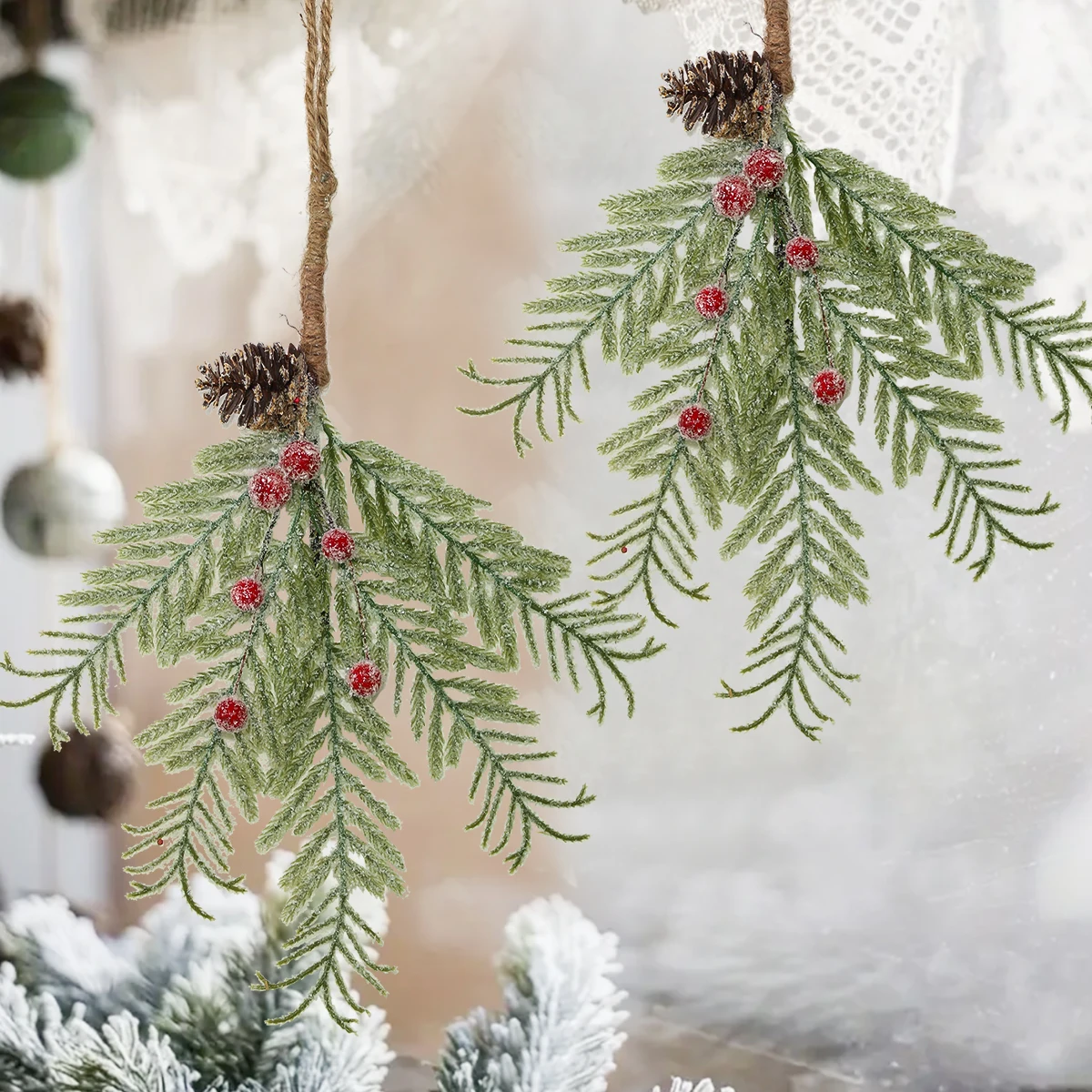 نباتات صناعية لعيد الميلاد ، مادة البولي إيثيلين ، زهرة صناعية ، أرز ، توت أحمر ، جوز صنوبر ، دلاية لتزيين المنزل #6