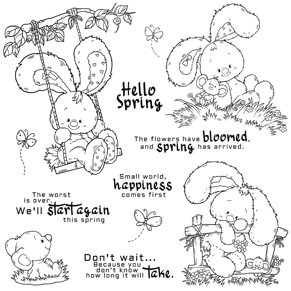 Mangocraft Spring Rabbits Mouse Cutting Dies Clear Stamp DIY Scrapbooking Metal Dies Silicone Stamp For Card Albums Crafts Decor