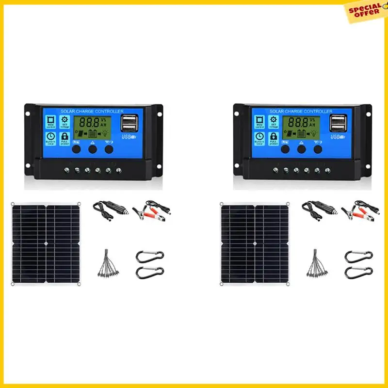 

A25P 2X 50W Солнечная панель 18V Солнечные элементы Банковская крышка разъема с солнечным контроллером 100A IP65 Для телефона Автомобильное зарядное устройство для лодки RV