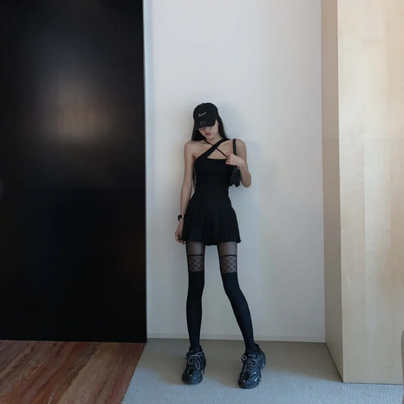 

Новые летние чёрные шелковые чулки-сетка в стиле Dark Style для женщин, с эффектом панчоха, сексуальные базовые чулки для девушек