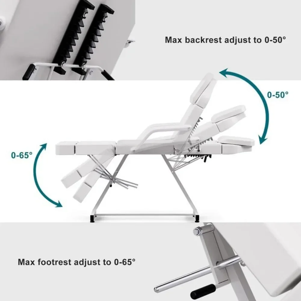 Chaise de lit de tatouage polyvalente avec poche de rangement, table de massage, esthétique, jambes fendues, angle de longueur réglable, 3 sections