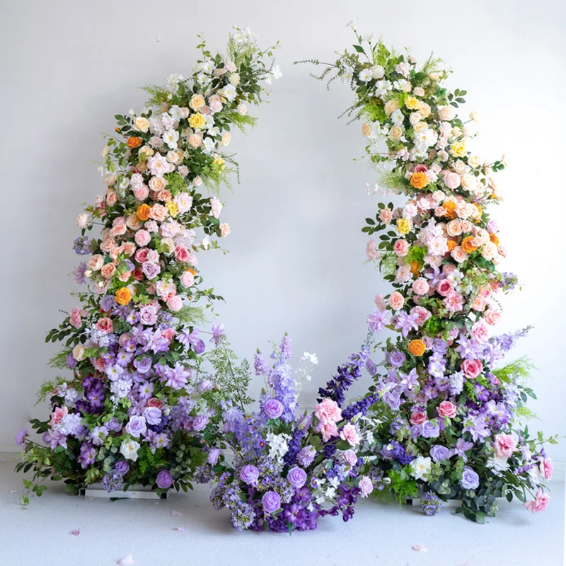 Uflower Colorful Rose Peony Greenery Floral Arrangement Decor Horn Arch Wedding Backdrop Floor Flower Row Event Stage Party Prop
