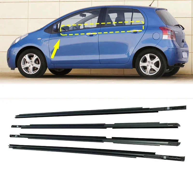 4Pcs Window Weatherstrip for Toyota Yaris 2007-2016 (4 doors) Front Rear Side Glass Exterior Rubber Sealing Strips Belts