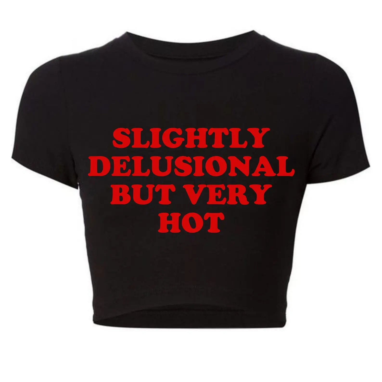 

2000s Goth Graphic T Shirt for Women Slightly Delusional But Very Hot Funny Baby Tee Aesthetic Clothes Woman Crop Top Female