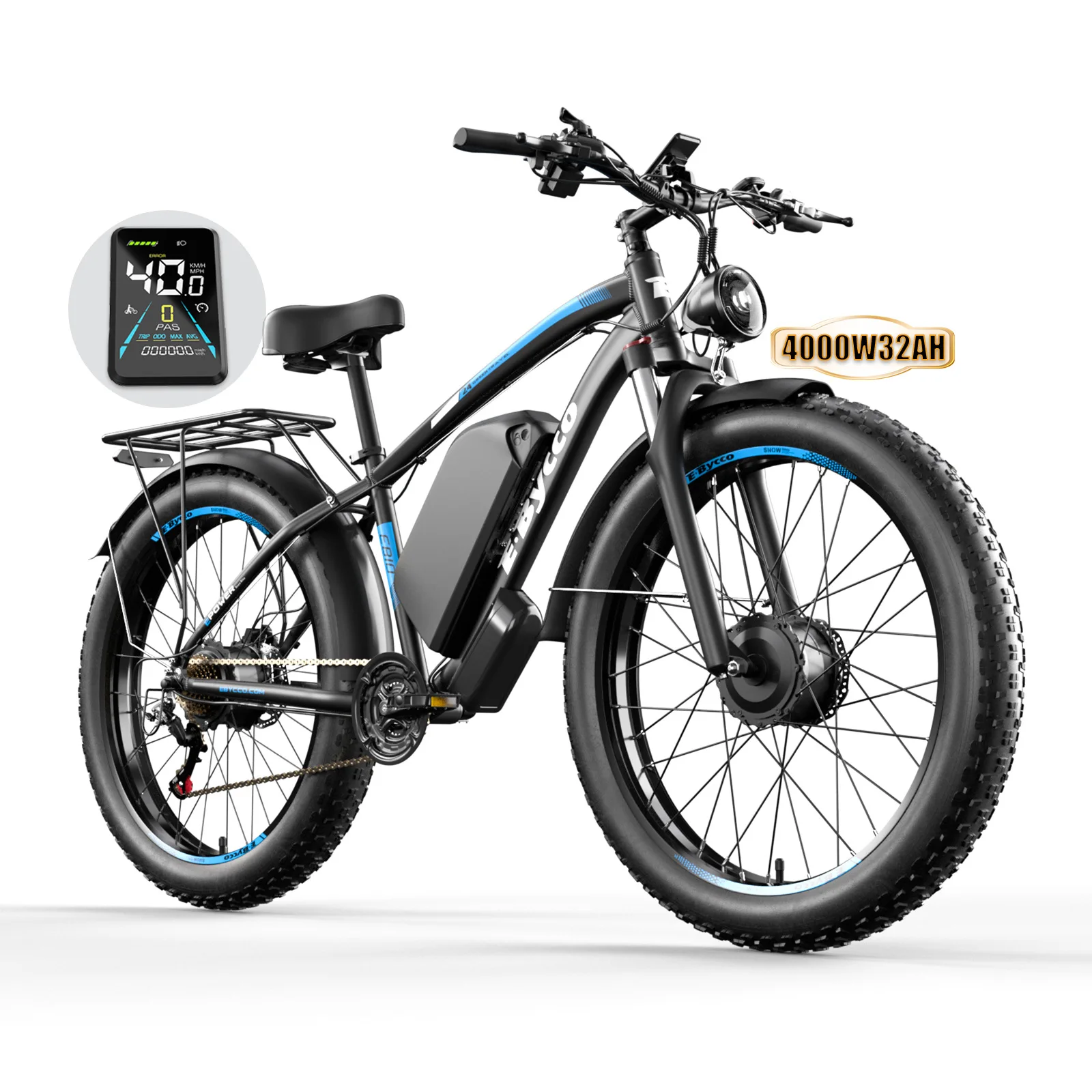 

Dual Motor 4000W52V32AH Aluminum Alloy Electric Bicycle 24*4.0 Snow Fat Tire Off-Road Mountain Electric Bicycle Dual Disc Brake