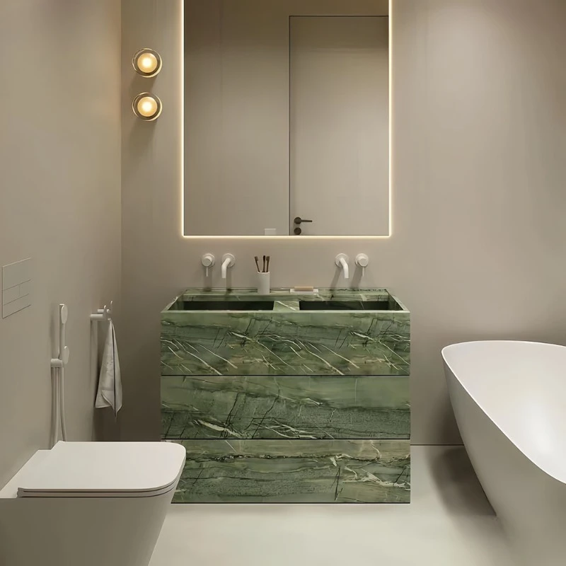 

Retro Green Jadeite Rock Slab Floor-to-ceiling Hand Wash Basin Bathroom Bathroom Cabinet