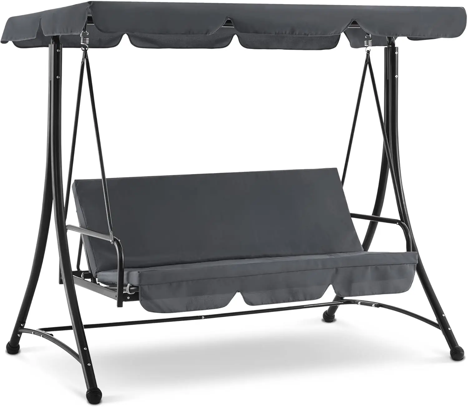 Mcombo 3 Seat Patio Swings With Weather Resistant Steel Frame Adjustable Canopy, Reclining Outdoor Porch Swing With Cushion For