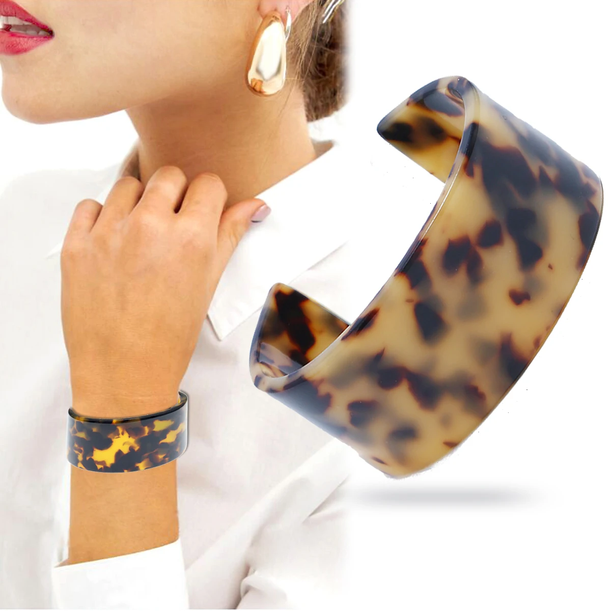 New Women Bracelet Open Cuff Bull Buffalo Horn Personality C-type Acrylic Leopard Bangle Men Fashion Jewelry Viking Accessories