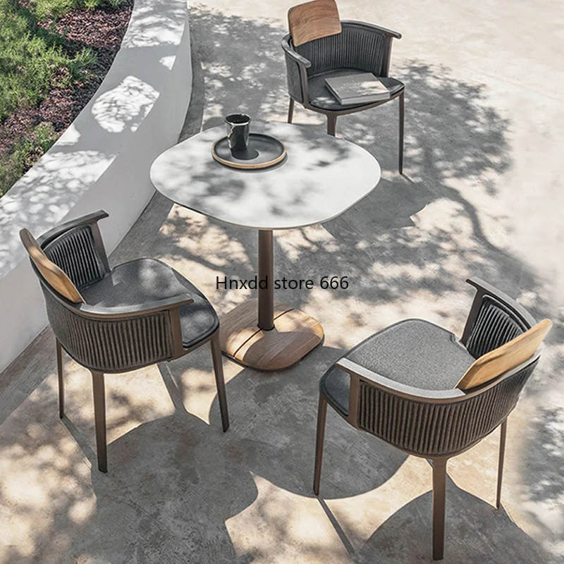 Waterproof and sunscreen outdoor open-air hotel leisure solid wood bar chair single rattan chair