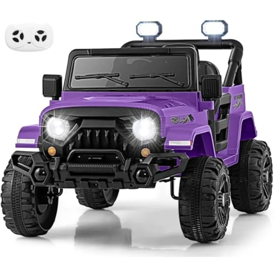 

OLAKIDS Ride on Truck for outdoor play, ABS plastic body, purple color, 12V battery with remote control, Bluetooth, LED lights,